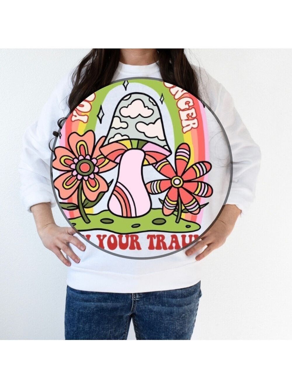 Stronger than trauma mental health graphic crewneck sweatshirt oversized XL - Picture 4 of 10